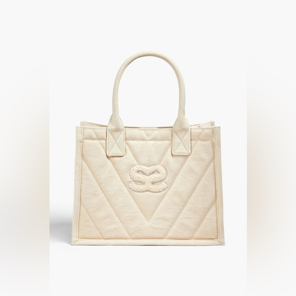NWT Sandro Kasbah Quilted Canvas Tote In Ecru